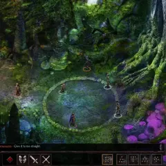 Postacie w magicznym lesie, przygotowujące się do walki. Wskazówka do gry Siege of Dragonspear solucja.