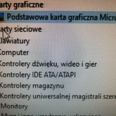 Jak sprawdzić kartę graficzną w Win11? Widok Menedżera urządzeń, gdzie widać "Podstawowa karta graficzna Microsoft".