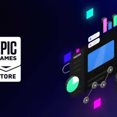 Logo Epic Games Store obok stylizowanej grafiki z myszką i ekranem, sugerujące darmowa gra epic.