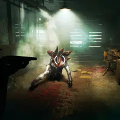 Mroczny pokój, człowiek z pistoletem celuje w potwora. To jak walka o przetrwanie w **the sinking city**.
