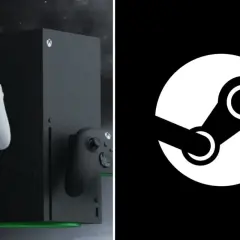 Dwa Xboxy z kontrolerami obok logo Steam. Czyżby przyszłość gier na Xbox?