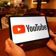 Tablet z logo YouTube, idealny do oglądania transmisji na żywo i pobijania rekordów live na YT.