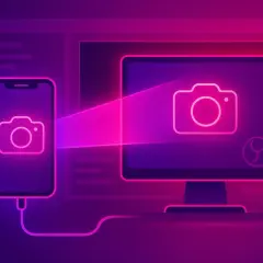 Telefon jako kamera internetowa. Połączony z komputerem, przesyła obraz z aparatu.