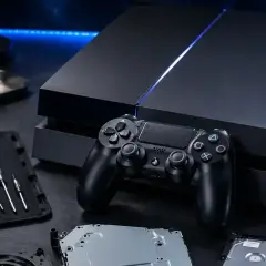 Konsola PS4 i kontroler na stole, gotowe do akcji. Premiera nowej konsoli to zawsze ekscytujący czas dla graczy.