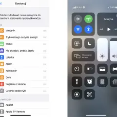 Nagrywanie ekranu iPhone w centrum sterowania. Widoczne opcje: latarka, alarm, kalkulator, dom, nagranie z ekranu, aparat.