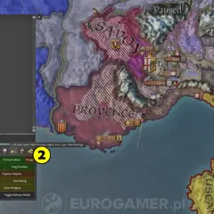 Gra Crusader Kings 2 z włączonym trybem debugowania, pokazującym mapę Europy i opcje edycji.