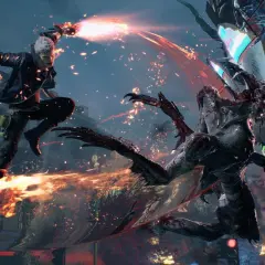 Nero walczy z potworem w mieście, strzelając ogniem ze swojej ręki. Wygląda jak scena z Devil May Cry 6.