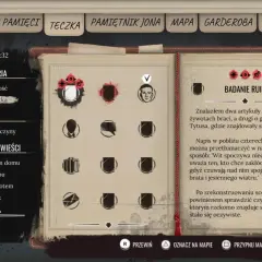 Menu gry Sherlock Holmes Chapter One. Widok na zakładki: Moja Historia, Sprawy, Cordońskie Opowieści i Badanie Ruin. Poradnik.