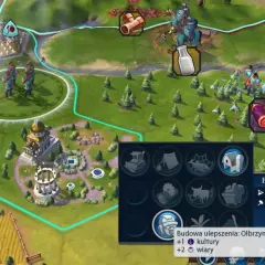 Gra Civilization VI, poradnik budowniczego. Widok mapy z jednostkami i budynkami.