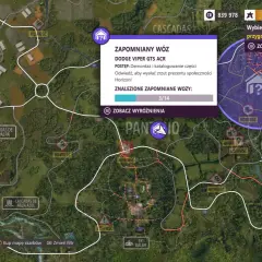 Mapa Forza Horizon 5 z zaznaczonymi zaginionymi autami. Znaleziono 3 z 14 Dodge Viper GTS ACR.