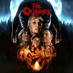 Grupa młodych ludzi przy ognisku, nad nimi groźne twarze i tytuł "The Quarry". Ich wybory zadecydują o przetrwaniu.
