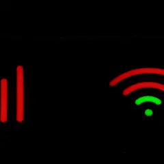 Wskaźniki sygnału: jeden pokazuje siłę połączenia (od zielonego do czerwonego), drugi symbolizuje jak wzmocnić sygnał wifi.