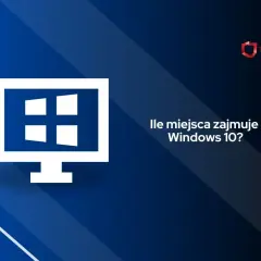 Ikona komputera z logo Windows i pytanie "Ile miejsca zajmuje Windows 10?".