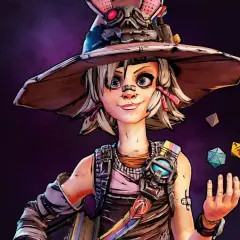 Tiny Tina, w swoim charakterystycznym kapeluszu z króliczymi uszami, rzuca kośćmi do gry.