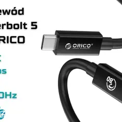 Kabel Thunderbolt 5 od ORICO z wejściem typu C, obsługujący 80Gbps, 240W i 8K@60Hz.