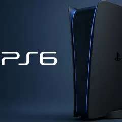 Nowa konsola PlayStation 6 w czarnym kolorze z niebieskimi akcentami świetlnymi.