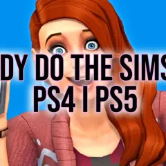 Kobieta z The Sims 4 pokazuje telefon z napisem "KODY DO THE SIMS 4 PS4 I PS5".