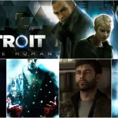 Kolaż postaci z gry Detroit: Become Human od Quantic Dream. Widoczni Connor, Kara, Markus, a także postacie z innych gier studia.
