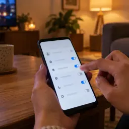 Telefon z ekranem ustawień konta na stole w salonie