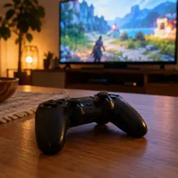 Pad do Xboxa przed telewizorem z włączoną grą
