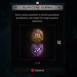 Dwa świecące runy, jeden żółty, drugi fioletowy, czekają na połączenie w Diablo 2.
