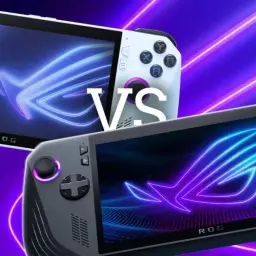 Dwa handheldy ROG, jeden biały, drugi szary, z logo ROG na ekranach. Czy to przyszłość gamingu, jak rog xbox ally x?