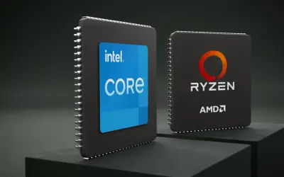 Porównanie procesorów: Intel Core obok AMD Ryzen. Dwa kluczowe układy dla graczy i profesjonalistów.