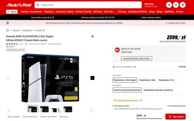 Premiera PS5 Slim Digital Edition w Media Markt. Konsola Sony PlayStation 5 w kolorze biało-czarnym, 825GB.
