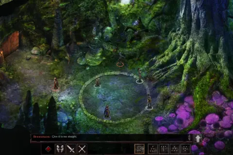 Postacie w magicznym lesie, przygotowujące się do walki. Wskazówka do gry Siege of Dragonspear solucja.