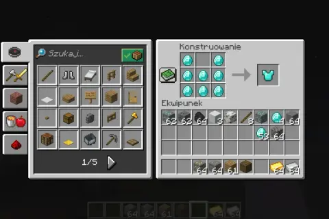 Jak zrobić zbroję w Minecraft? W oknie tworzenia umieść 5 diamentów w kształcie litery T, by stworzyć diamentową zbroję.