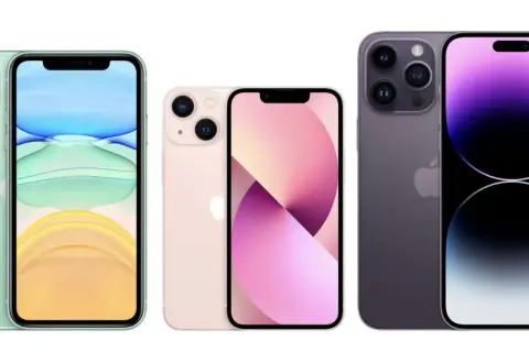 Trzy modele iPhone'ów: zielony, różowy i fioletowy. Zastanawiasz się, jaki jest najnowszy iPhone? Ten fioletowy to najnowszy model.