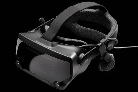 Gogle VR Valve Index 2, czarne, z wygodnym nagłowiem i wbudowanymi słuchawkami, gotowe do zanurzenia w wirtualnym świecie.