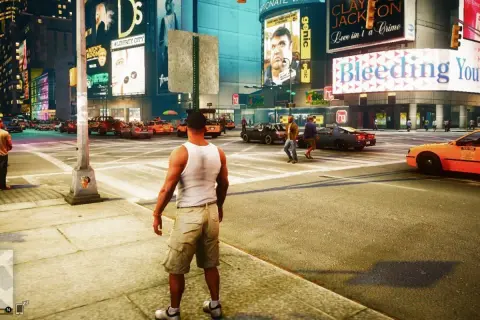 Liberty City w GTA 4 Remaster tętni życiem. Taksówki, ruch uliczny i gigantyczne billboardy tworzą niepowtarzalny klimat.
