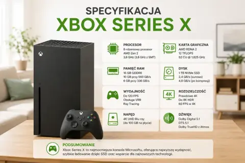 Xbox Series X z kartą graficzną AMD RDNA 2 oferuje 12 TFLOPS mocy, zapewniając płynną rozgrywkę.