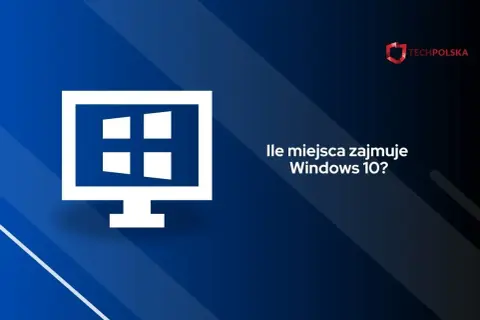 Ikona komputera z logo Windows i pytanie "Ile miejsca zajmuje Windows 10?".