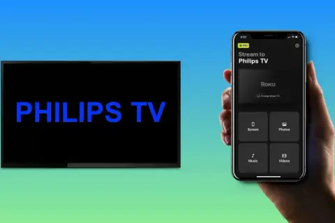 Klonowanie ekranu iPhone na Philips TV. Aplikacja pozwala na strumieniowanie ekranu, zdjęć, muzyki i filmów.
