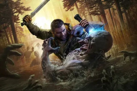 Aiden walczy z potworem w wodzie, otoczony przez zombie. Ten obraz to fragment poradnika Dying Light 2.