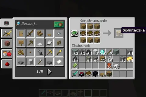 Jak zrobic pulpit w mc? Widać tu crafting biblioteczki z desek i ksiąg.