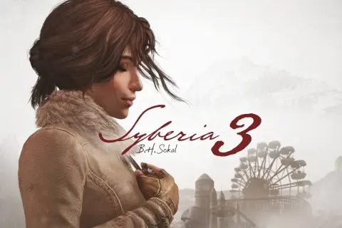 Kate Walker w zimowej kurtce, obok logo Syberia 3. Ten poradnik pomoże Ci przejść przez mroźne krajobrazy gry.