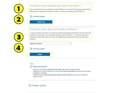 Instrukcja jak zainstalować Windows 11: pobierz narzędzie do tworzenia nośnika lub obraz ISO.