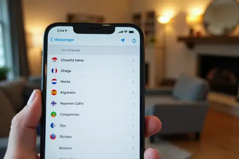 Ekran telefonu z listą języków, pokazujący jak zmienić język w Messengerze.