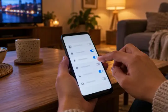 Telefon z ekranem ustawień konta na stole w salonie