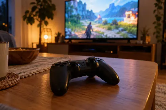 Pad do Xboxa przed telewizorem z włączoną grą