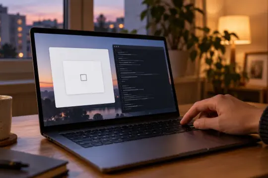 Okno weryfikacji na ekranie laptopa obok klawiatury