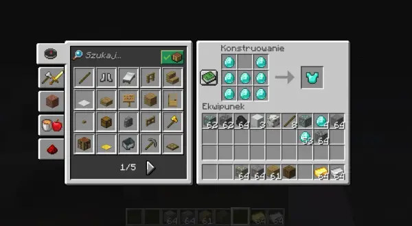Jak zrobić zbroję w Minecraft? W oknie tworzenia umieść 5 diamentów w kształcie litery T, by stworzyć diamentową zbroję.