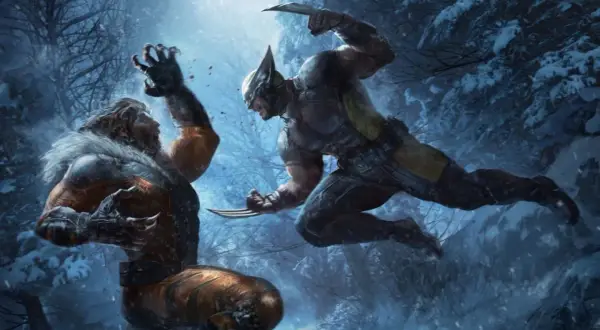 Wolverine w akcji, gotowy do walki z Sabertooth. Wyobraź sobie tę scenę w grze wolverine ps5!