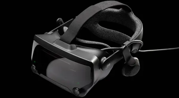 Gogle VR Valve Index 2, czarne, z wygodnym nagłowiem i wbudowanymi słuchawkami, gotowe do zanurzenia w wirtualnym świecie.