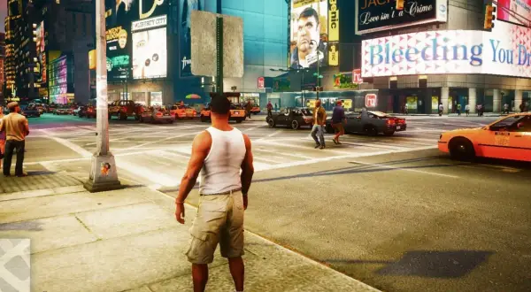 Liberty City w GTA 4 Remaster tętni życiem. Taksówki, ruch uliczny i gigantyczne billboardy tworzą niepowtarzalny klimat.