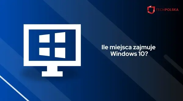 Ikona komputera z logo Windows i pytanie "Ile miejsca zajmuje Windows 10?".