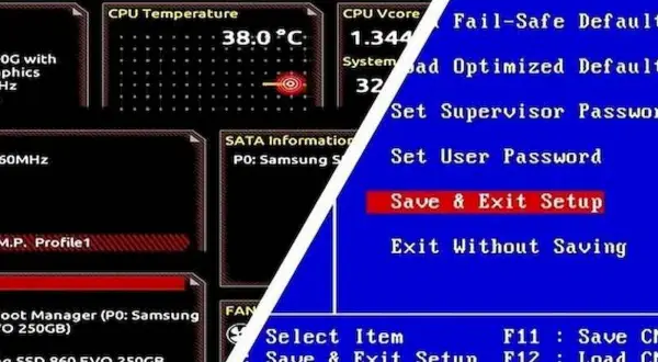 Ekran BIOS-u, gdzie można zobaczyć temperaturę CPU i opcje takie jak "Save & Exit Setup". To kluczowy krok, jeśli zastanawiasz się, jak zaktualizować BIOS.